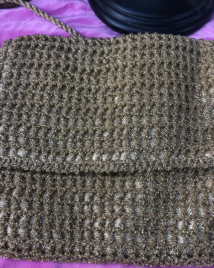 Vintage 1960s Gold metalic crochet shoulder purse