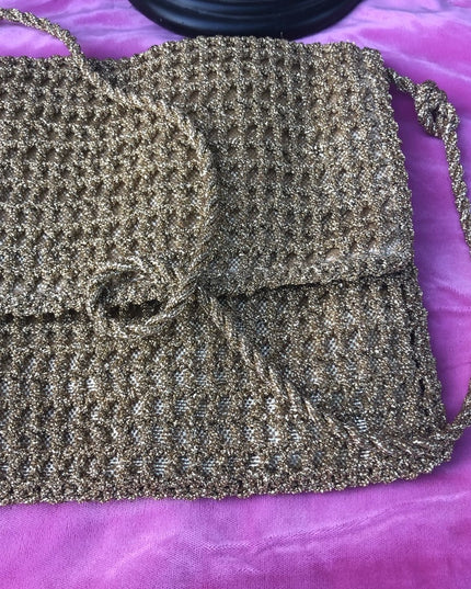 Vintage 1960s Gold metalic crochet shoulder purse