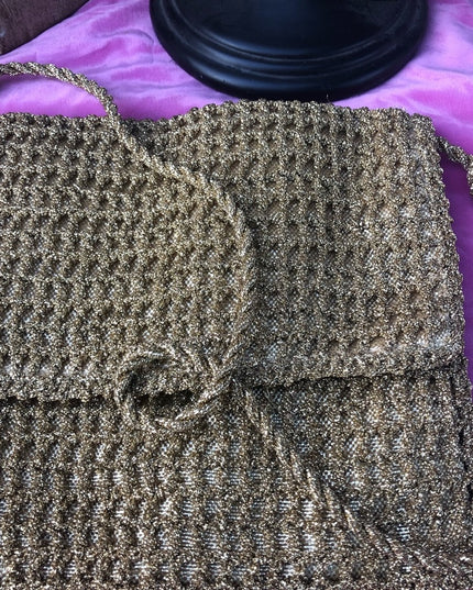 Vintage 1960s Gold metalic crochet shoulder purse