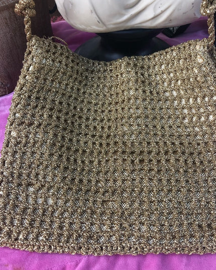 Vintage 1960s Gold metalic crochet shoulder purse