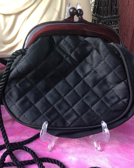 Vintage small black quilted fabric shoulder bag
