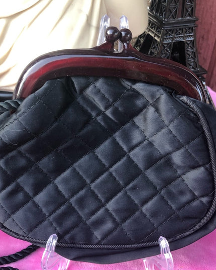 Vintage small black quilted fabric shoulder bag