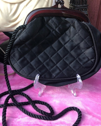 Vintage small black quilted fabric shoulder bag