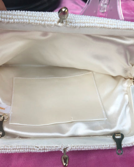 Vintage White micro bead wristlet purse 1950s clutch