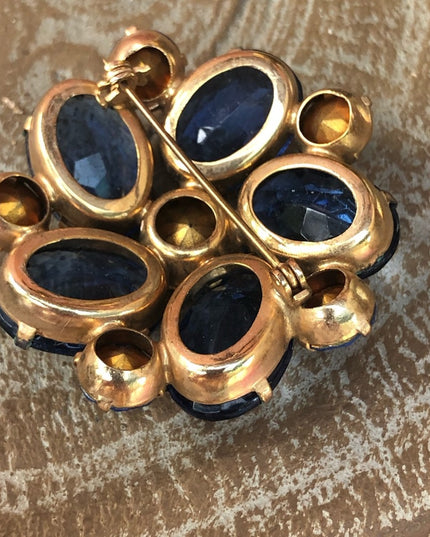 Vintage sapphire blue crystal Juliana style brooch 1950s stunning