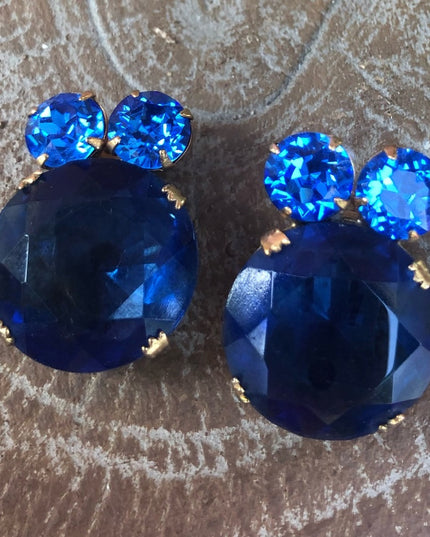 Vintage sapphire Blue  crystal juliana? clip on earrings