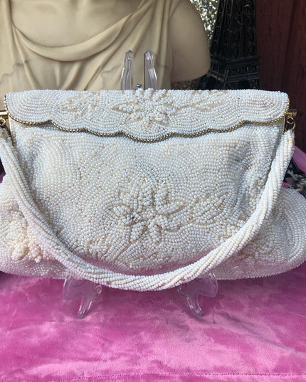 Vintage 1950s Micro bead wristlet white