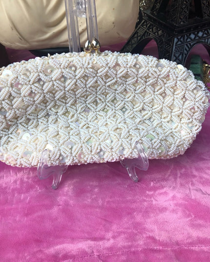 VinTage white sequin & micro bead purse