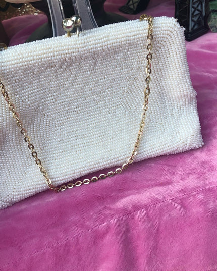Vintage micro bead white wristlet small purse party bag