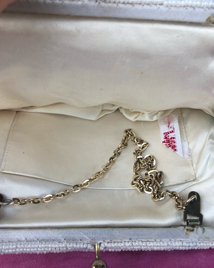 Vintage micro bead white wristlet small purse party bag