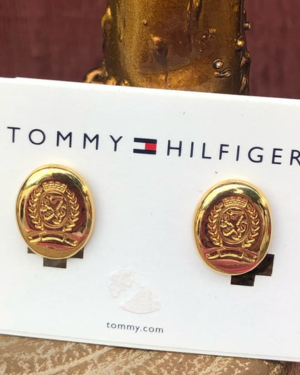 Vintage NEW Tommy Hilfiger Clip on earrings gold finish logo