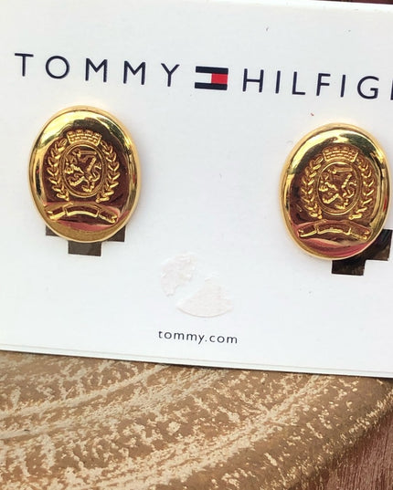Vintage NEW Tommy Hilfiger Clip on earrings gold finish logo