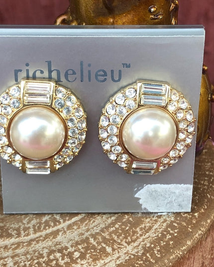 New Vintage Richelieu Clip on pearl rhinestones