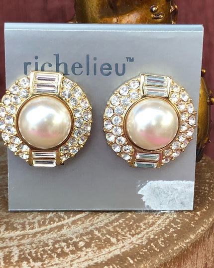 New Vintage Richelieu Clip on pearl rhinestones