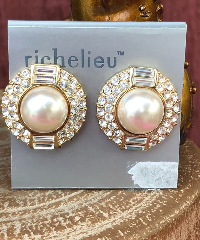 New Vintage Richelieu Clip on pearl rhinestones