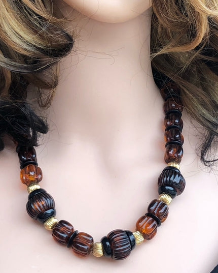 Vintage Faux Amber resin bead necklace 21”