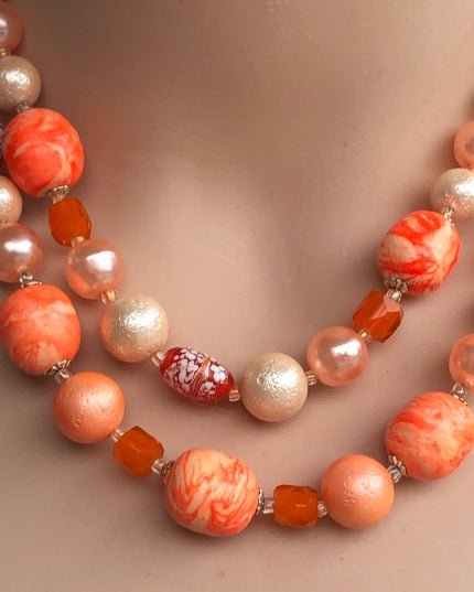 Vintage 1950s Plastic and glass necklace Orange