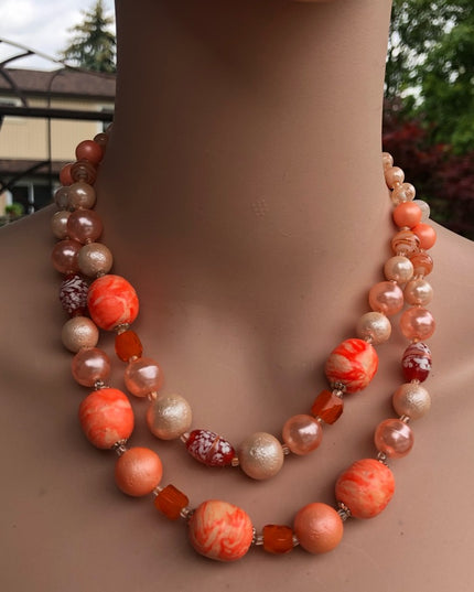Vintage 1950s Plastic and glass necklace Orange
