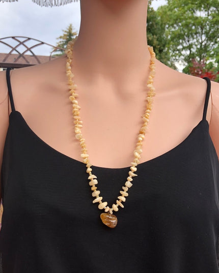 Vintage rough Citrine stone chip necklace 26”