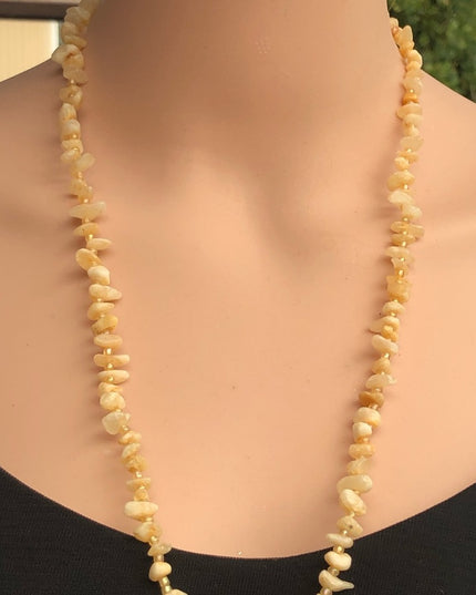 Vintage rough Citrine stone chip necklace 26”