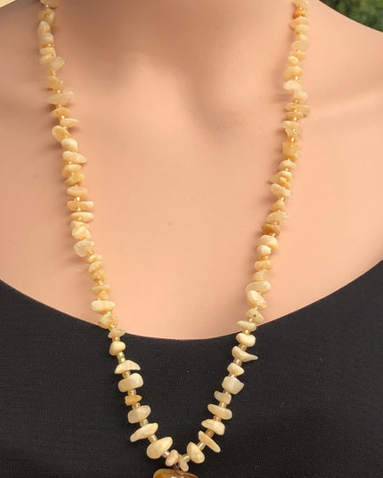 Vintage rough Citrine stone chip necklace 26”
