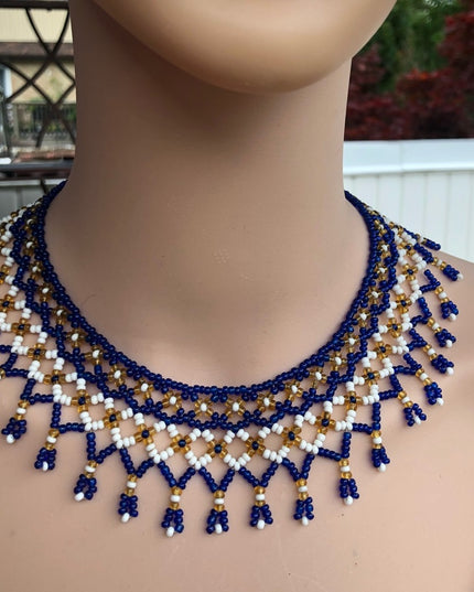 Vintage cleopatra indian seed bead necklace collar