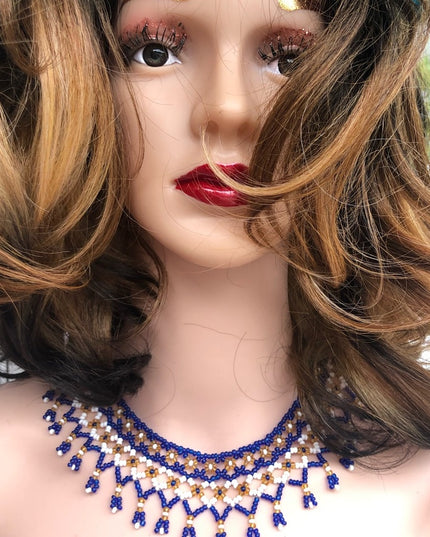 Vintage cleopatra indian seed bead necklace collar