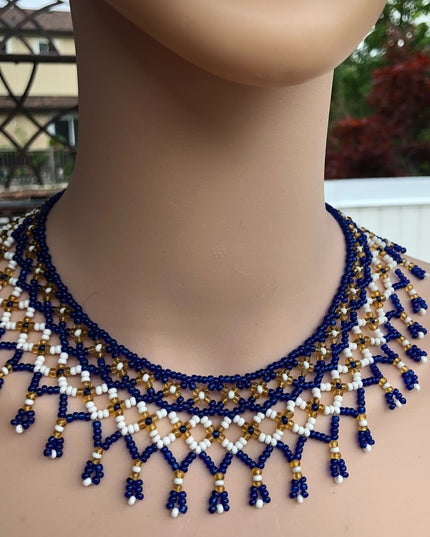 Vintage cleopatra indian seed bead necklace collar