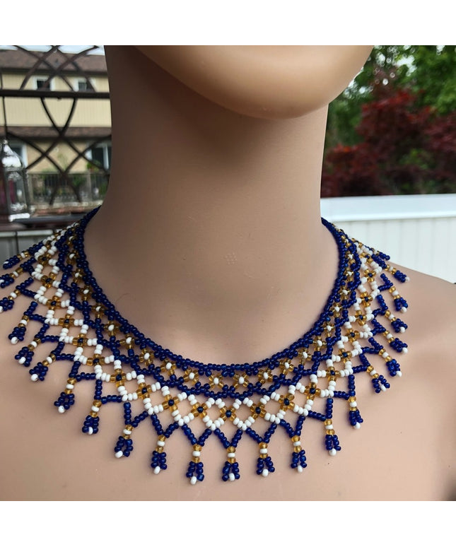 Vintage cleopatra indian seed bead necklace collar