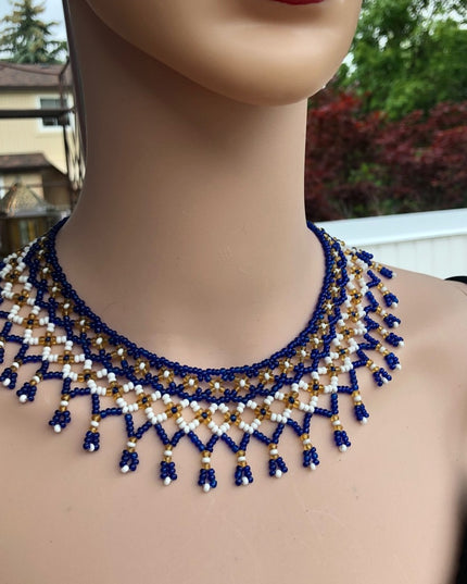 Vintage cleopatra indian seed bead necklace collar
