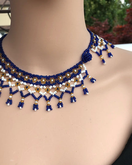 Vintage cleopatra indian seed bead necklace collar