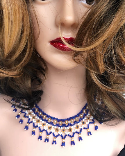 Vintage cleopatra indian seed bead necklace collar