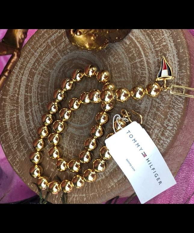NWT Tommy Hilfiger 16” Gold bead necklace
