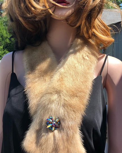 Vintage 36” Blond mink fur collar stole scarf
