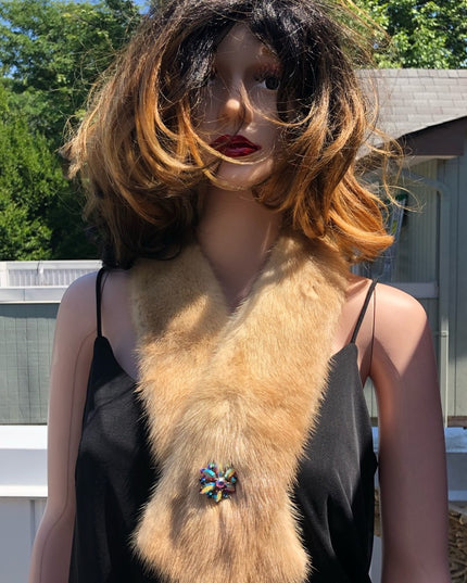 Vintage 36” Blond mink fur collar stole scarf