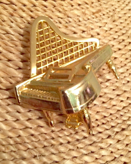 Vintage gold finish large Piano brooch musical music