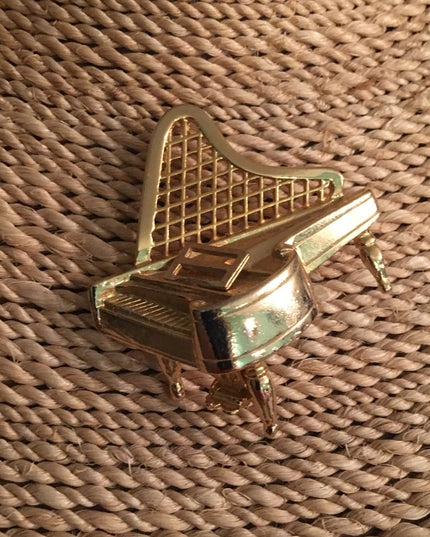 Vintage gold finish large Piano brooch musical music