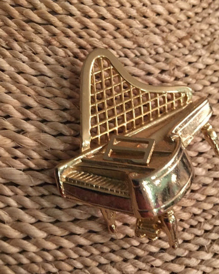 Vintage gold finish large Piano brooch musical music