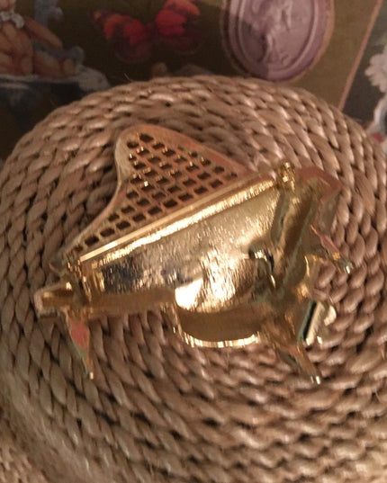Vintage gold finish large Piano brooch musical music