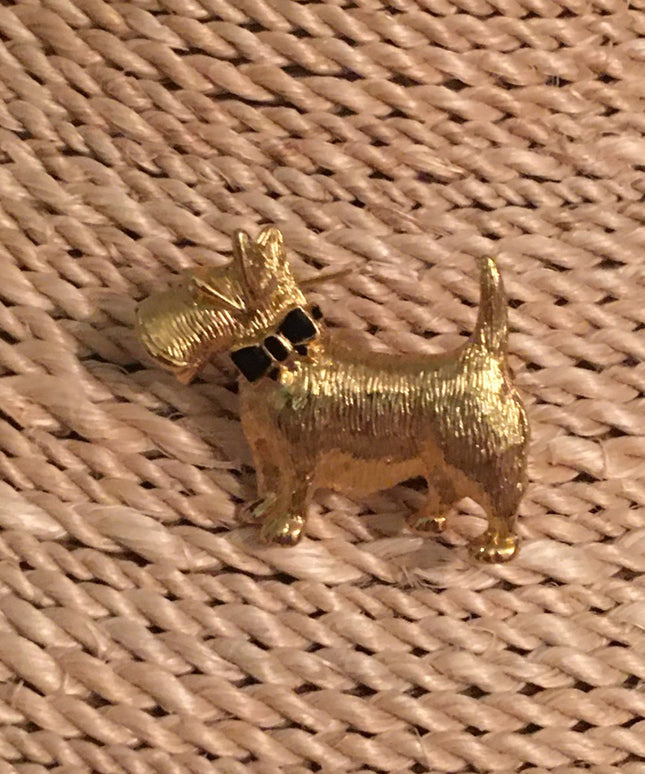 Vintage Dog scottie brooch gold tone