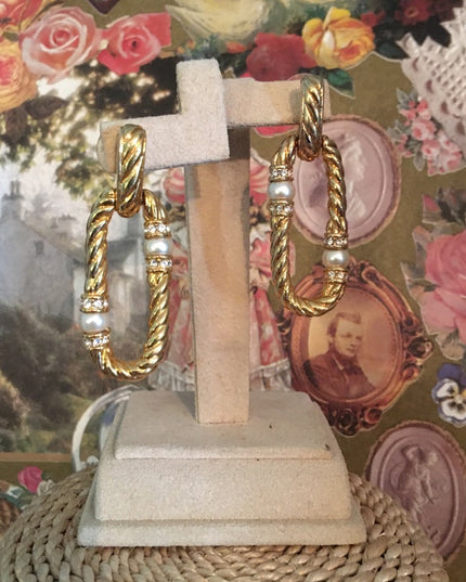 Vintage Swarovski (swan) authentic pierced dangle earrings gold plt