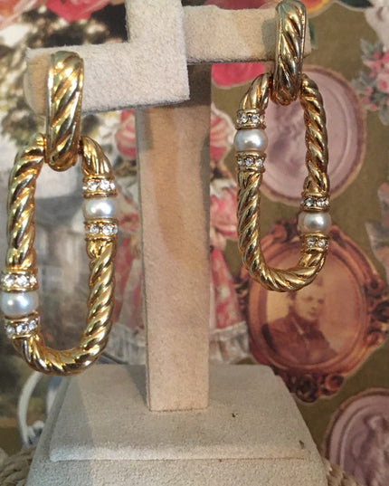 Vintage Swarovski (swan) authentic pierced dangle earrings gold plt