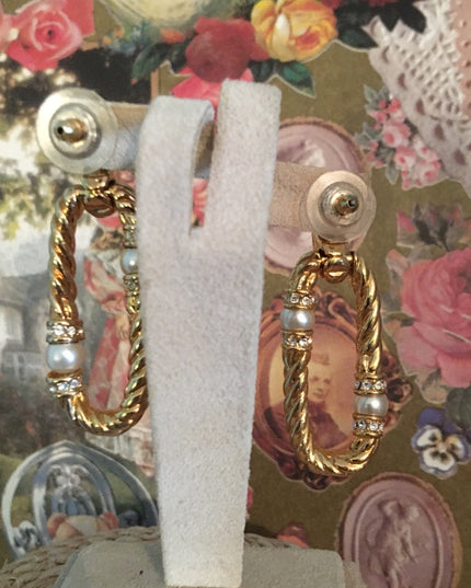 Vintage Swarovski (swan) authentic pierced dangle earrings gold plt