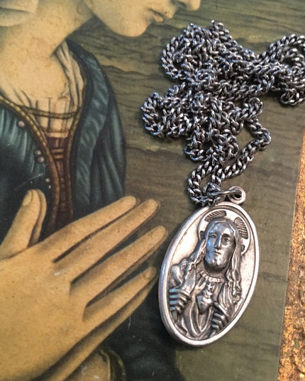 VTG Jesus Catholic Metal necklace medallion Mary Catholic religious