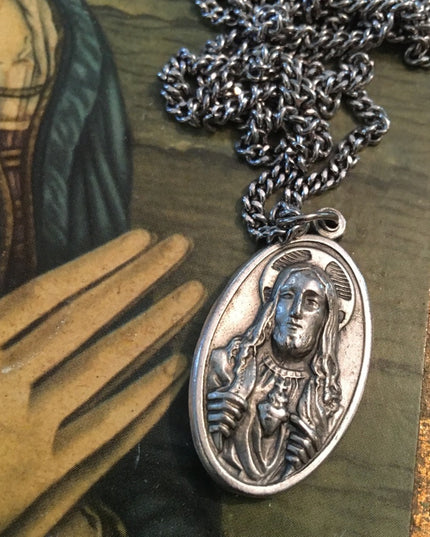 VTG Jesus Catholic Metal necklace medallion Mary Catholic religious