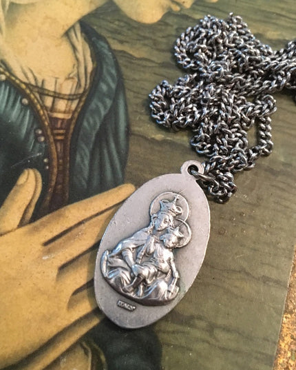 VTG Jesus Catholic Metal necklace medallion Mary Catholic religious