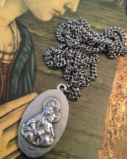 VTG Jesus Catholic Metal necklace medallion Mary Catholic religious