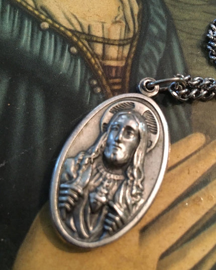 VTG Jesus Catholic Metal necklace medallion Mary Catholic religious