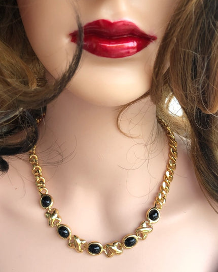 - Vintage New Napier Gold necklace Black enamel