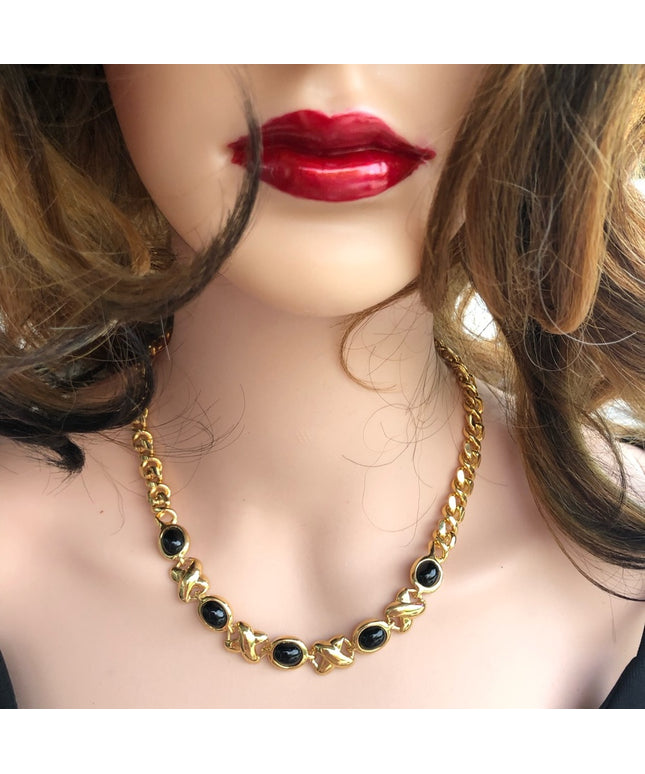 - Vintage New Napier Gold necklace Black enamel